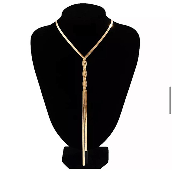 Y Lariat Gold Plated Snake Herringbone Twisted Tassel Necklace - Picture 12 of 13